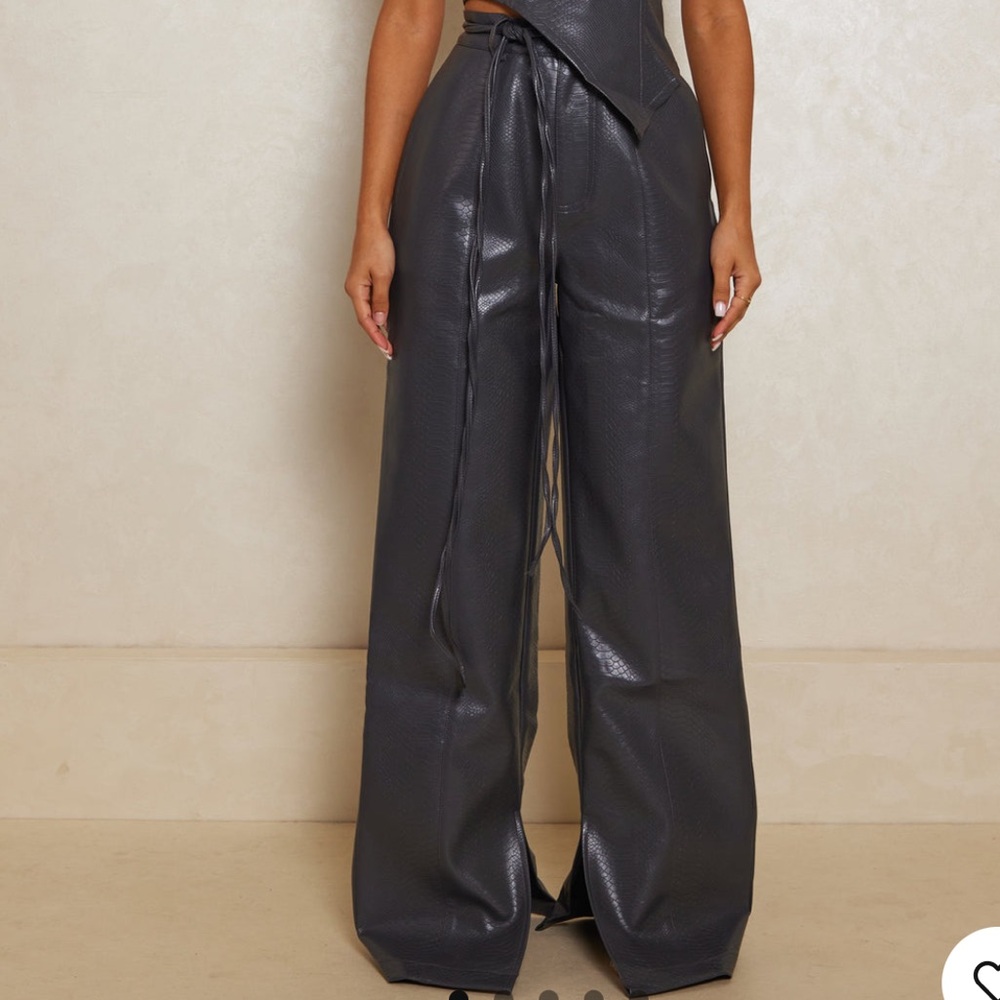 Charcoal croc leather trousers